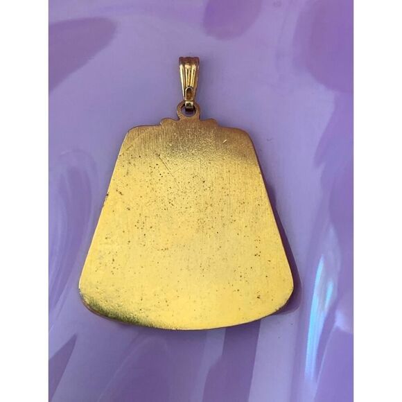 Estate 70s Cloisonne pendant Bamboo design Sinogram, in Gold tone, Unmarked - Picture 2 of 3